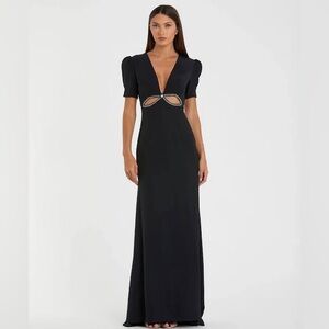 Mac Duggal Puff Sleeve Embellished Cut Out Evening Gown